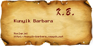 Kunyik Barbara névjegykártya
